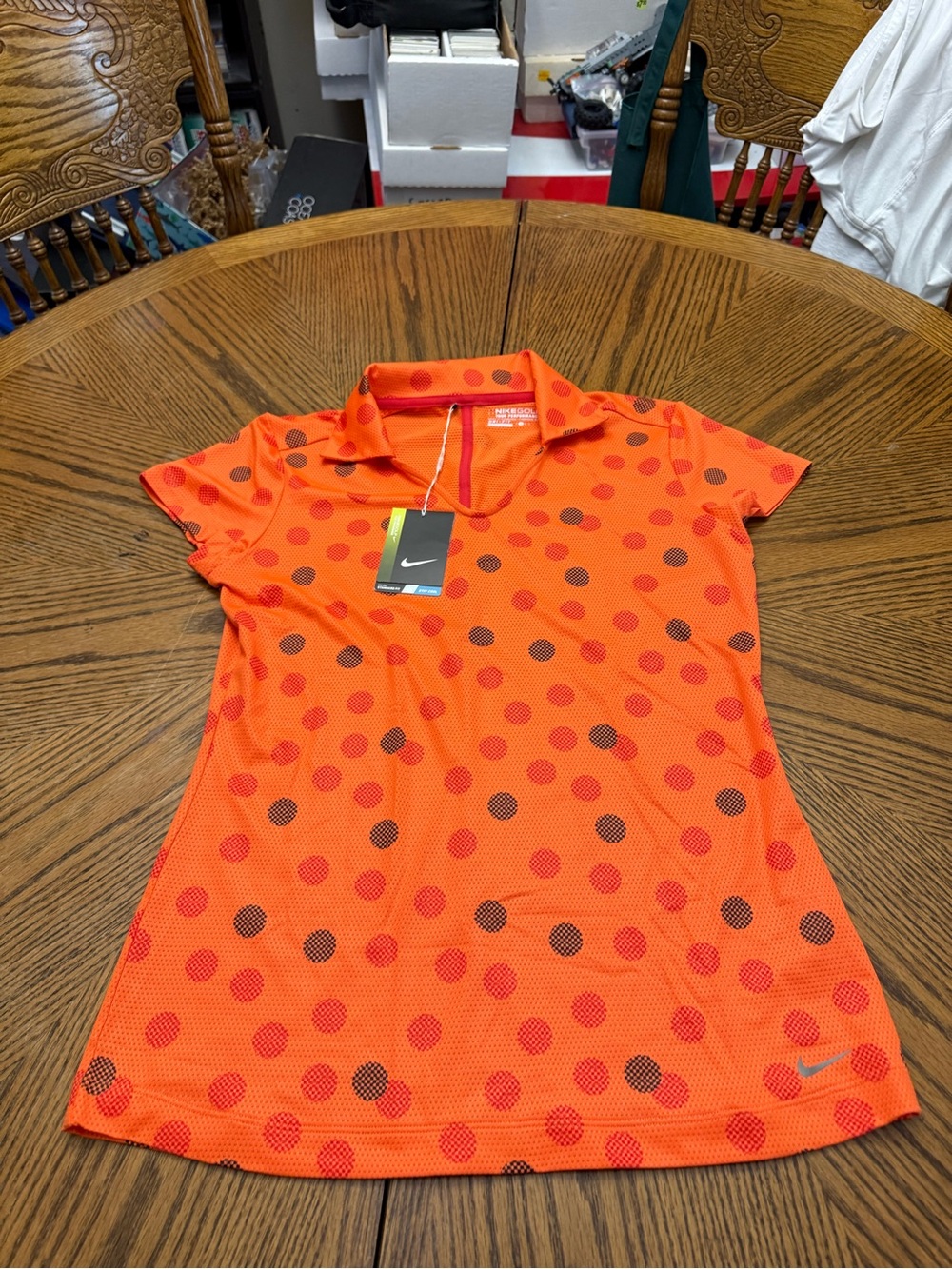 New with Tags Nike Women’s Orange Polka Dot Dri-FIT Polo Top